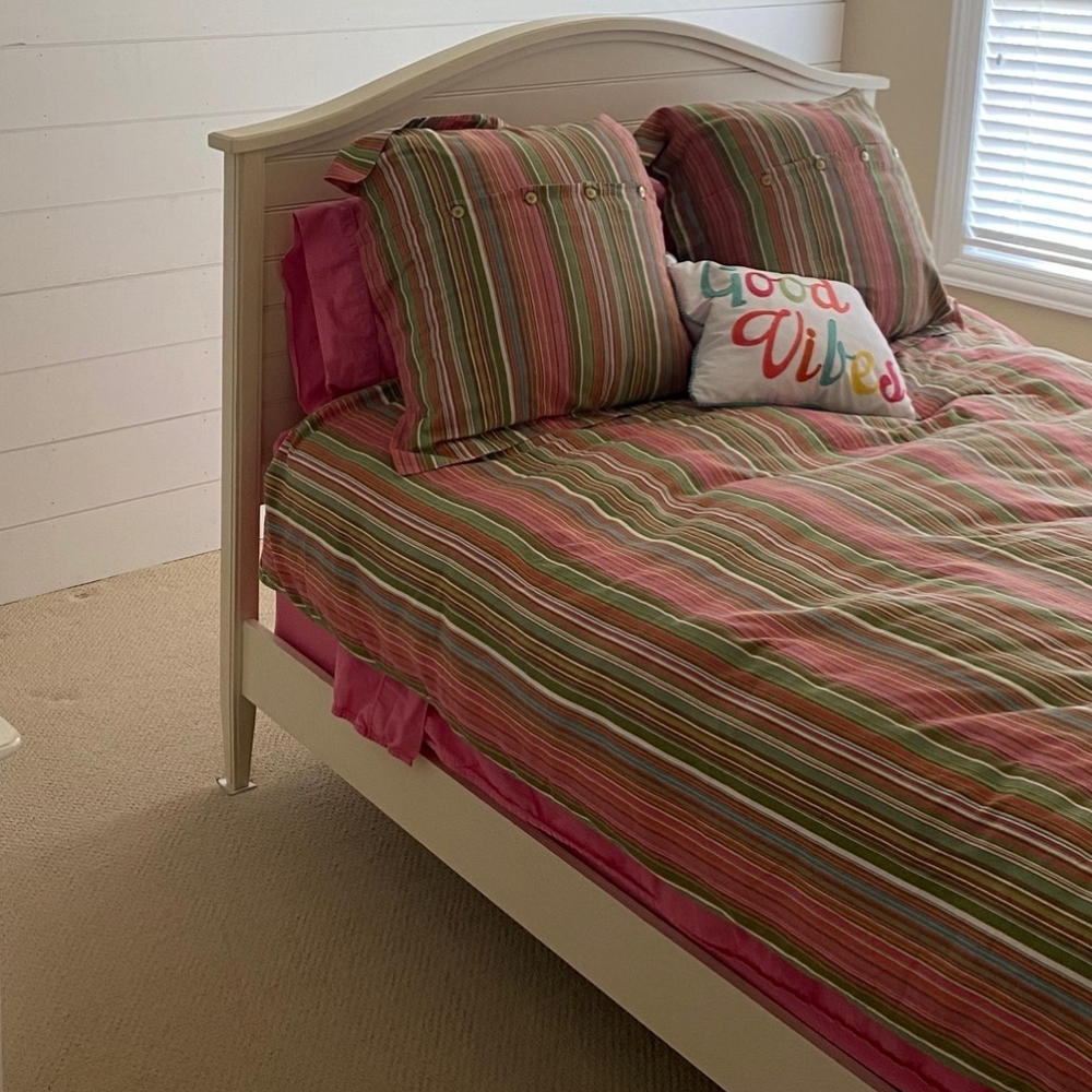 Queen size Crate & Barrel stripe duvet w 2 Euro shams